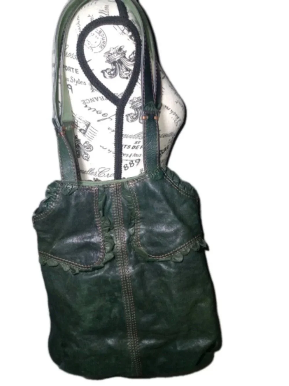 Lucky Brand Green Italian Lamb Leather Rocken Ruffles Tote